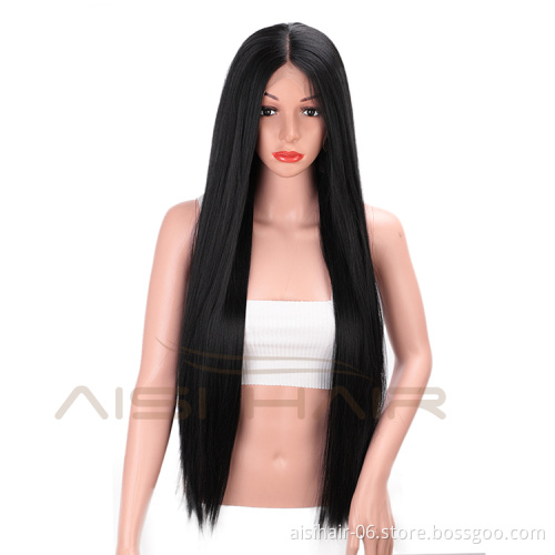 Aisi Hair New Design Silky Straight Lace Front Long Wigs Heat Resistant Synthetic Fiber Black Long Straight Wig for Women
